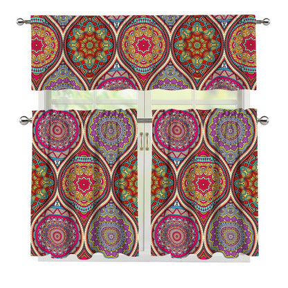 Oval Bohemian Mandala Patchwork Print 3 Piece Kitchen Curtains