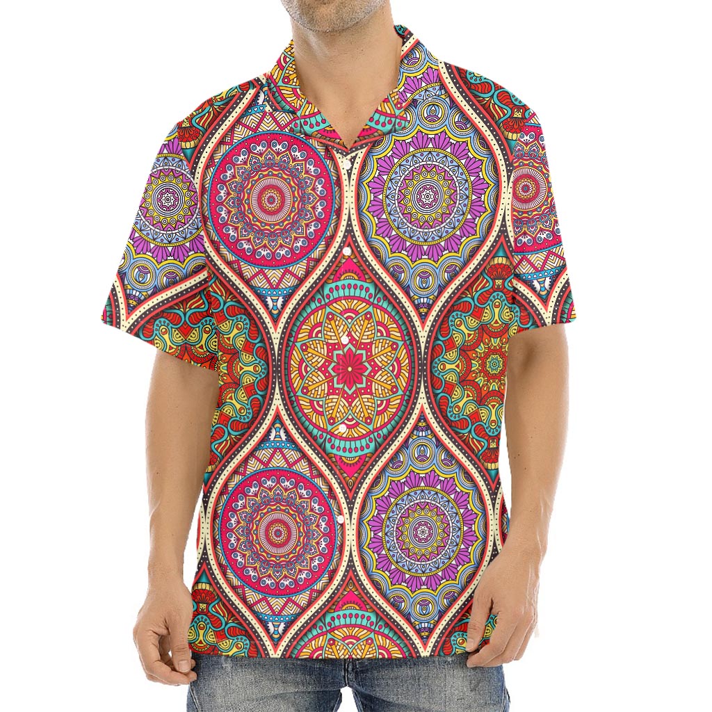 Oval Bohemian Mandala Patchwork Print Aloha Shirt