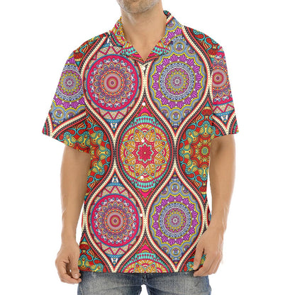 Oval Bohemian Mandala Patchwork Print Aloha Shirt