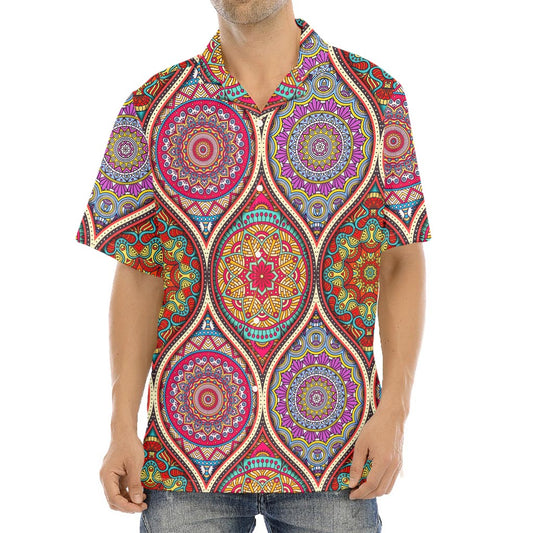 Oval Bohemian Mandala Patchwork Print Aloha Shirt