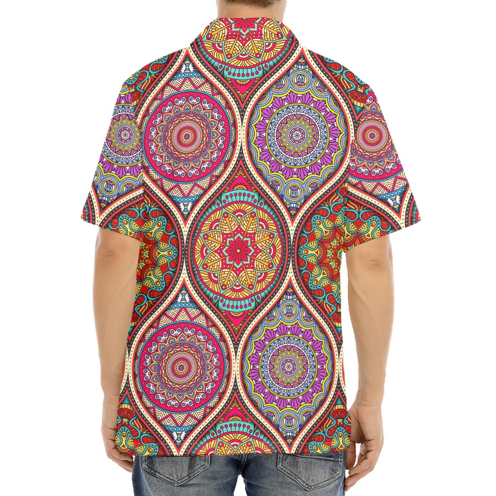 Oval Bohemian Mandala Patchwork Print Aloha Shirt