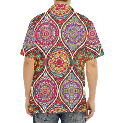 Oval Bohemian Mandala Patchwork Print Aloha Shirt