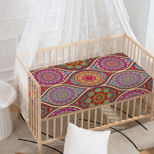 Oval Bohemian Mandala Patchwork Print Baby Crib Sheet