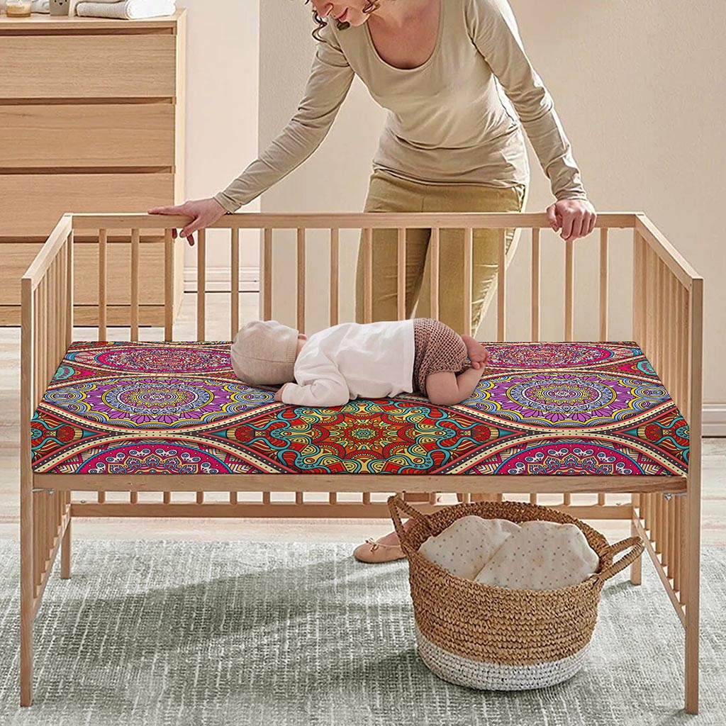 Oval Bohemian Mandala Patchwork Print Baby Crib Sheet