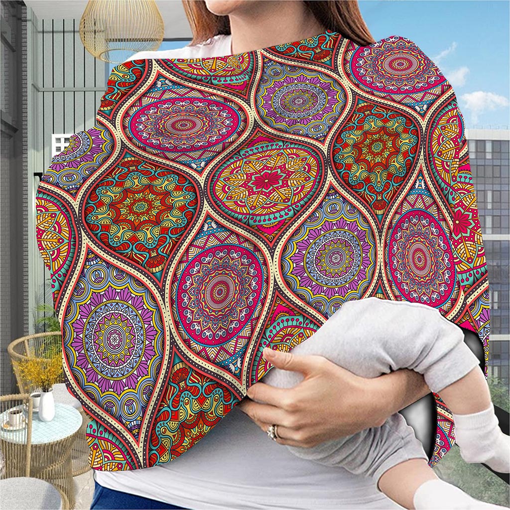 Oval Bohemian Mandala Patchwork Print Baby Seat Cover