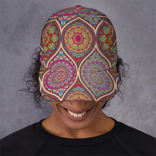 Oval Bohemian Mandala Patchwork Print Baseball Cap