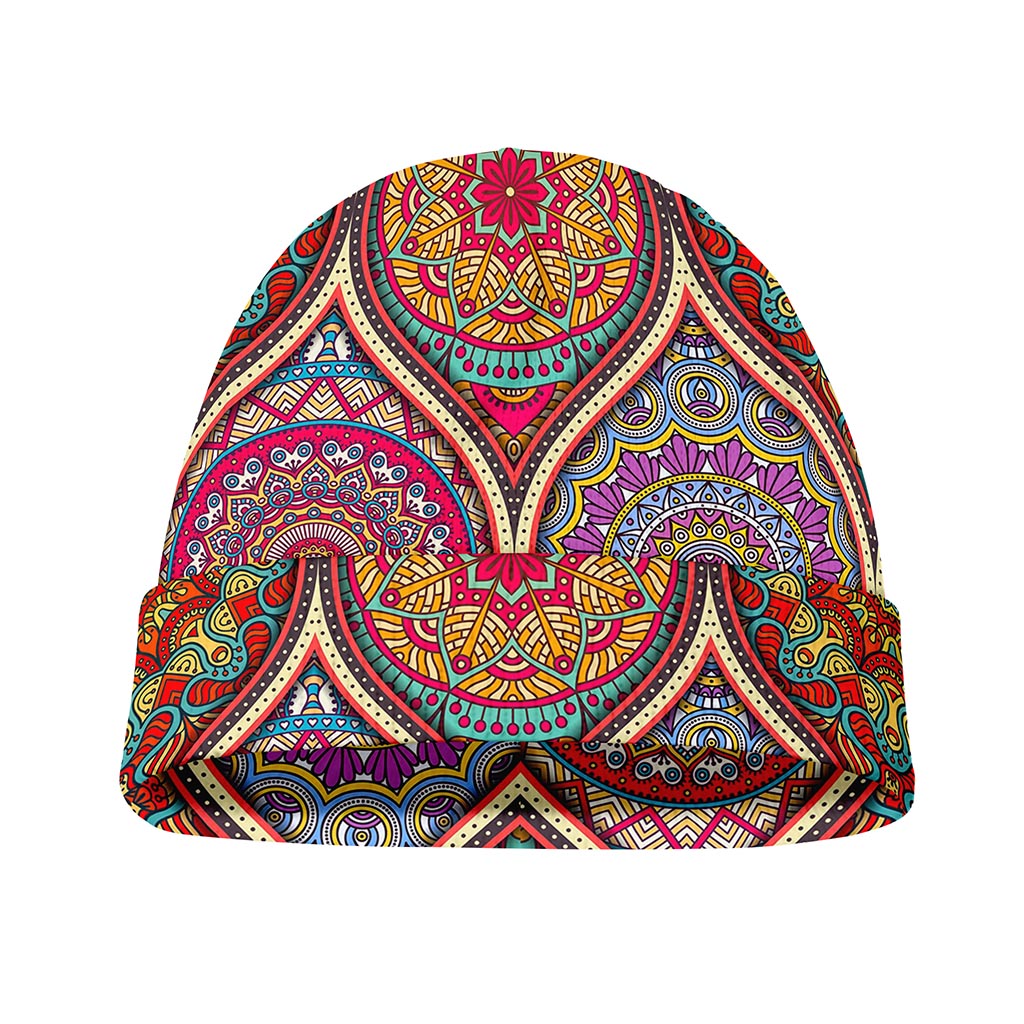 Oval Bohemian Mandala Patchwork Print Beanie