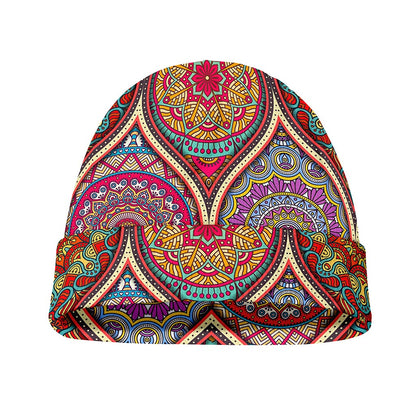 Oval Bohemian Mandala Patchwork Print Beanie