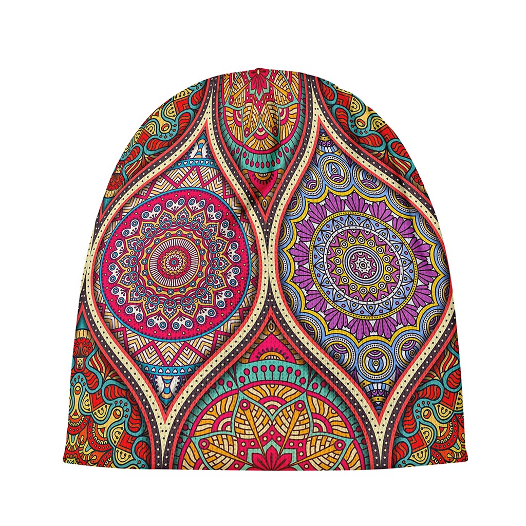 Oval Bohemian Mandala Patchwork Print Beanie