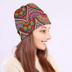 Oval Bohemian Mandala Patchwork Print Beanie