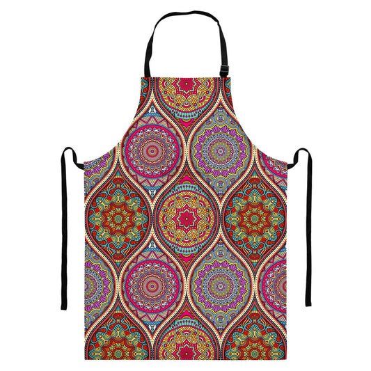 Oval Bohemian Mandala Patchwork Print Bib Apron With Pocket