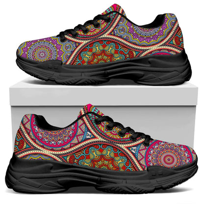 Oval Bohemian Mandala Patchwork Print Black Chunky Shoes