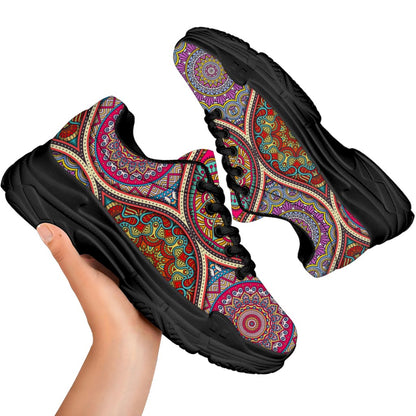 Oval Bohemian Mandala Patchwork Print Black Chunky Shoes