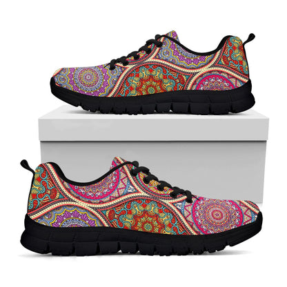 Oval Bohemian Mandala Patchwork Print Black Running Shoes