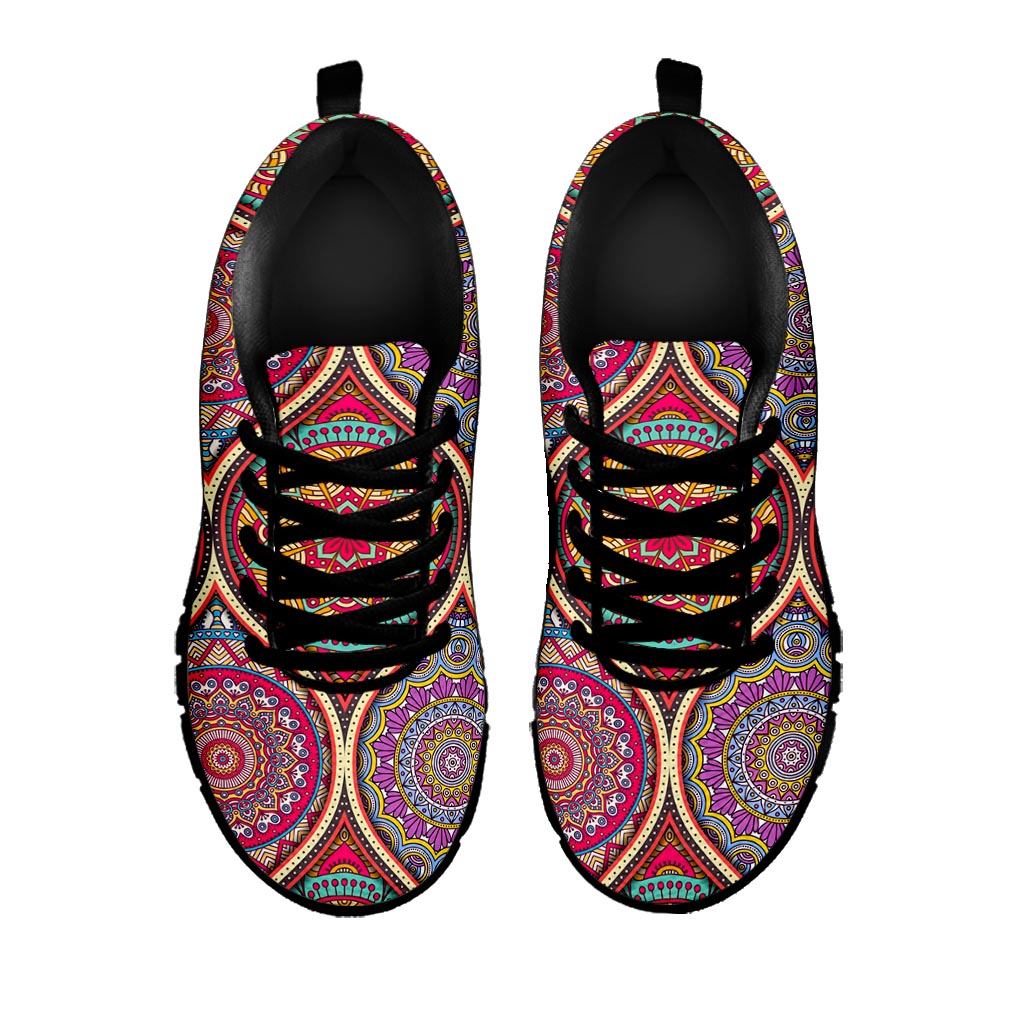 Oval Bohemian Mandala Patchwork Print Black Running Shoes