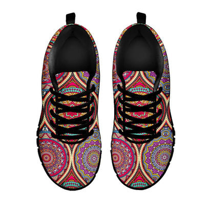 Oval Bohemian Mandala Patchwork Print Black Running Shoes