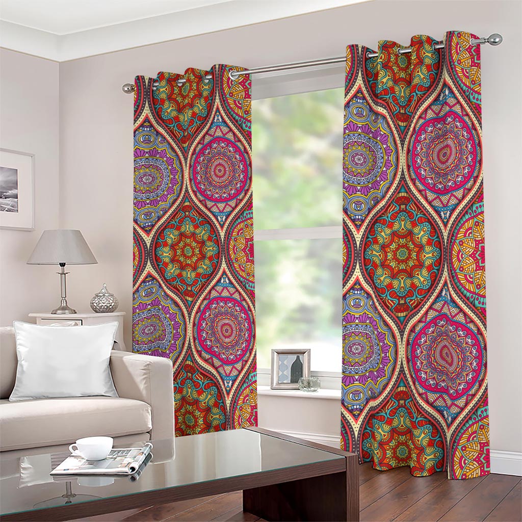 Oval Bohemian Mandala Patchwork Print Blackout Grommet Curtains