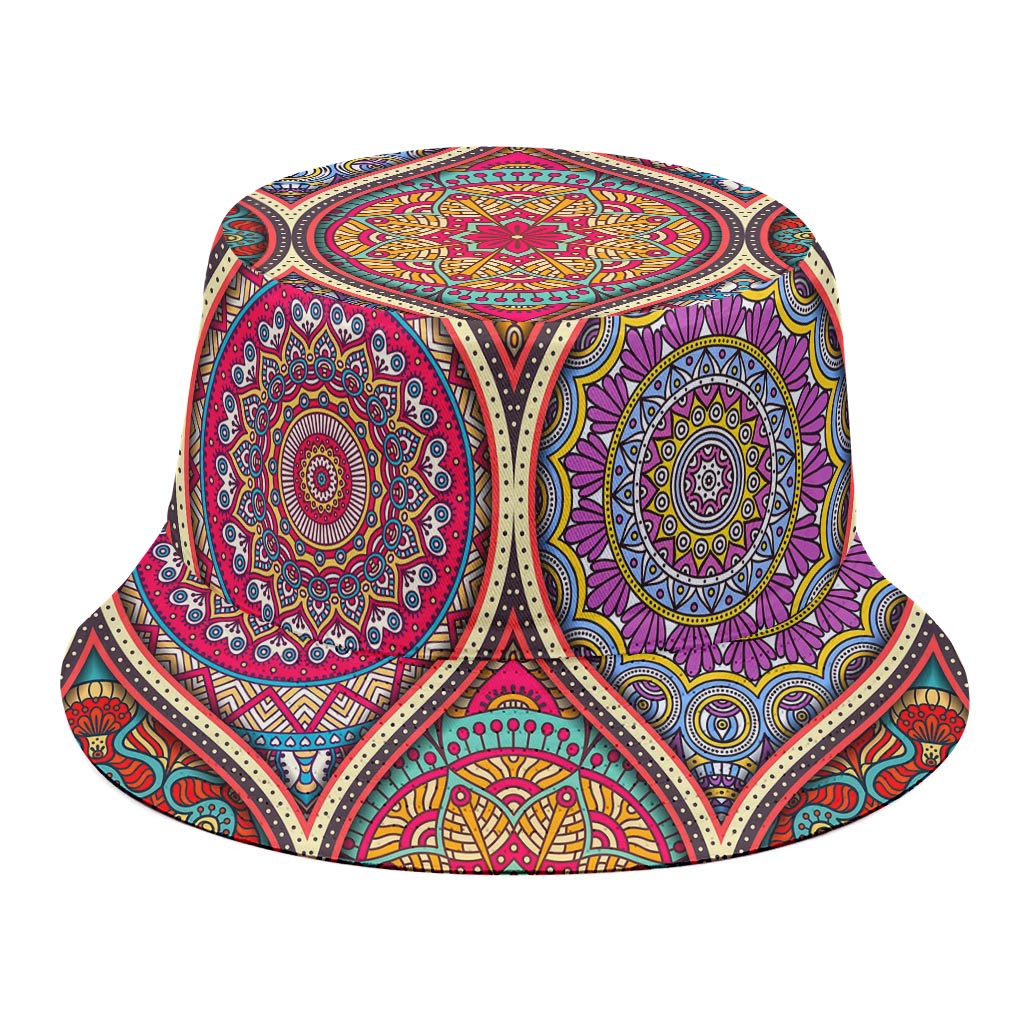 Oval Bohemian Mandala Patchwork Print Bucket Hat
