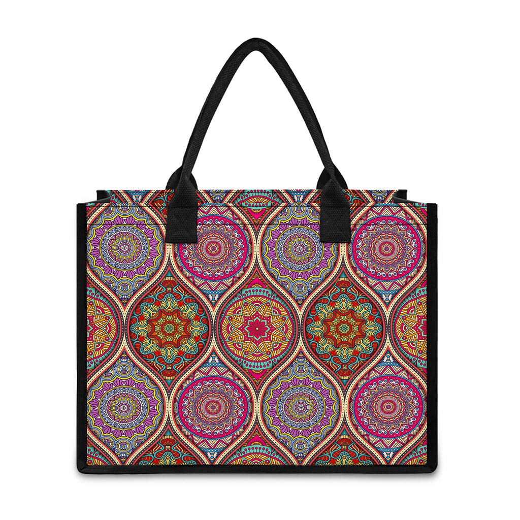Oval Bohemian Mandala Patchwork Print Canvas Tote Bag