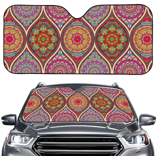 Oval Bohemian Mandala Patchwork Print Car Windshield Sun Shade