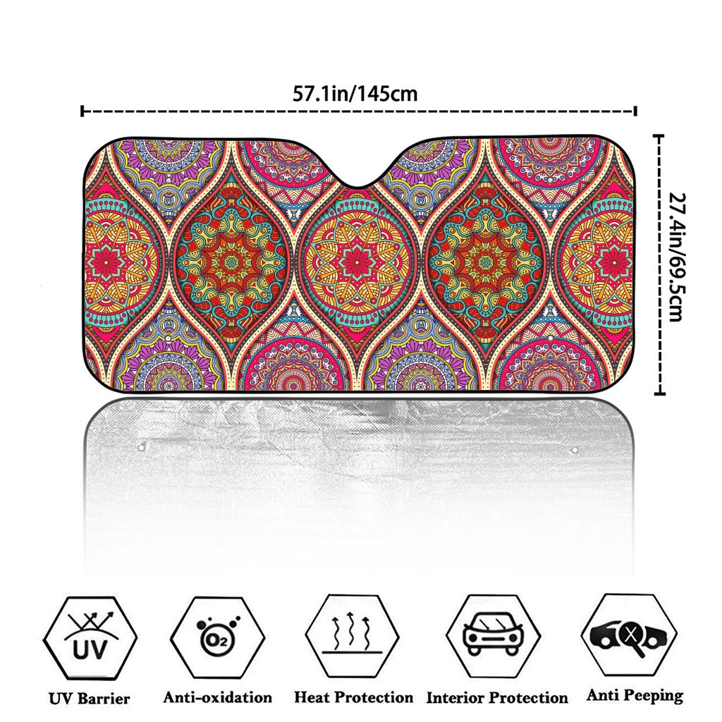 Oval Bohemian Mandala Patchwork Print Car Windshield Sun Shade