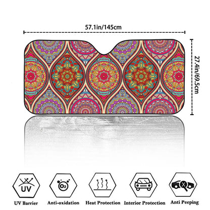 Oval Bohemian Mandala Patchwork Print Car Windshield Sun Shade