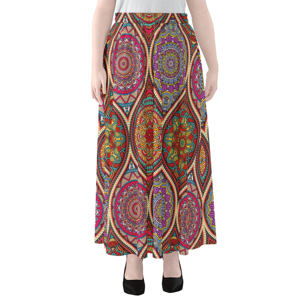 Oval Bohemian Mandala Patchwork Print Chiffon Maxi Skirt