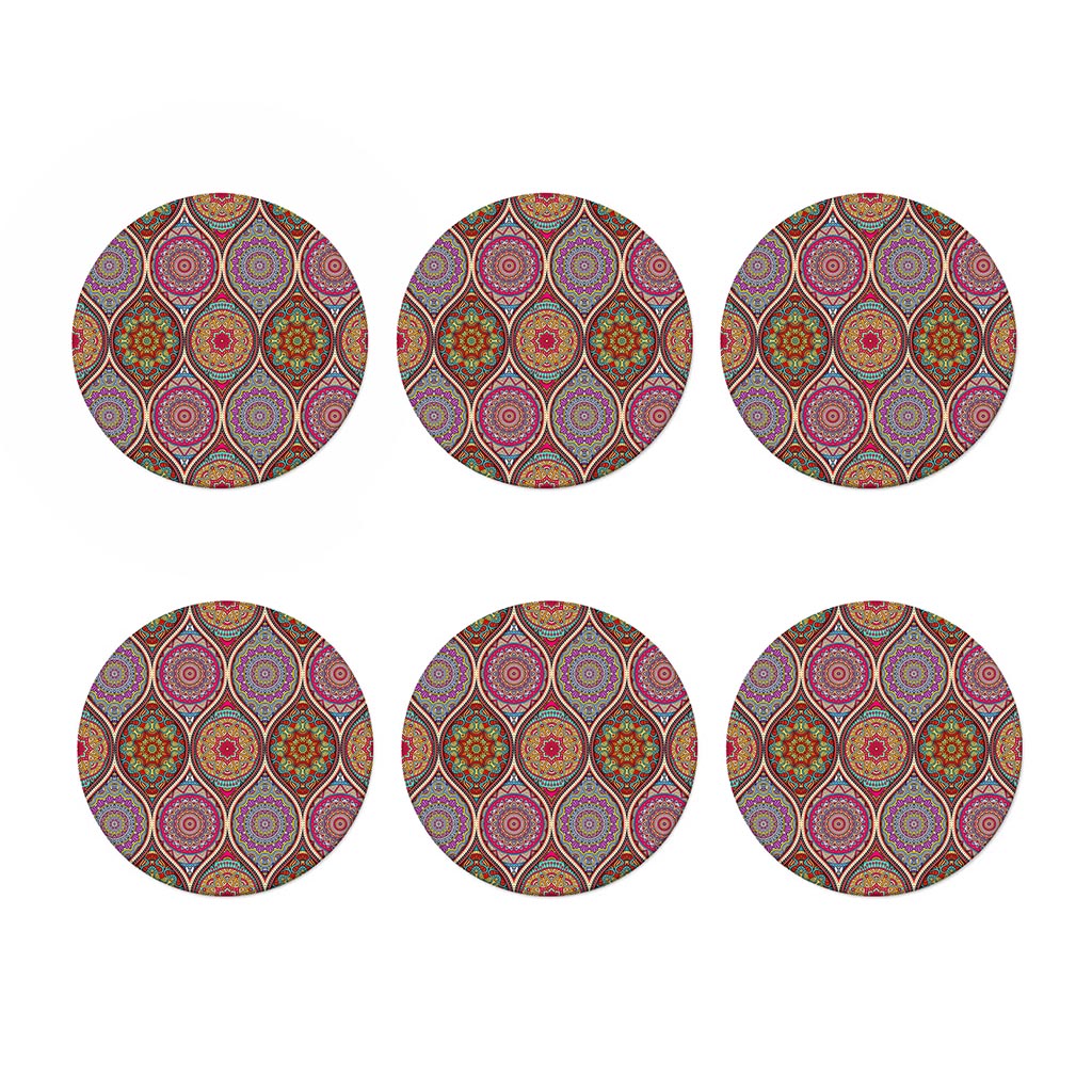 Oval Bohemian Mandala Patchwork Print Coaster Set