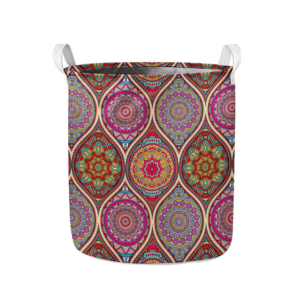 Oval Bohemian Mandala Patchwork Print Collapsible Laundry Basket