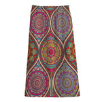 Oval Bohemian Mandala Patchwork Print Cotton Front Slit Maxi Skirt