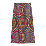 Oval Bohemian Mandala Patchwork Print Cotton Front Slit Maxi Skirt