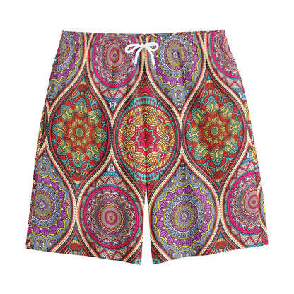 Oval Bohemian Mandala Patchwork Print Cotton Shorts