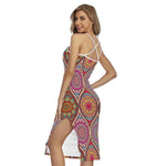 Oval Bohemian Mandala Patchwork Print Cross Back Cami Dress