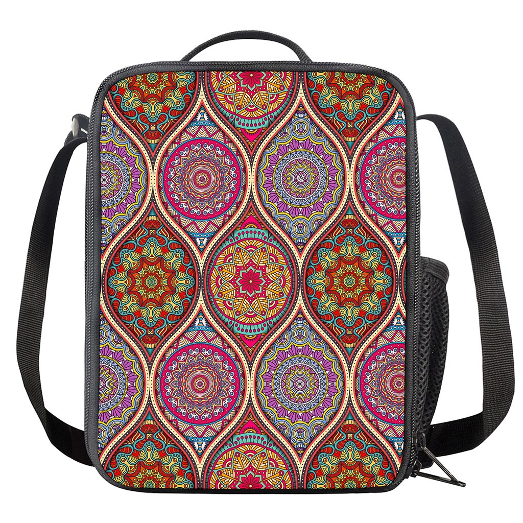 Oval Bohemian Mandala Patchwork Print Crossbody Lunch Bag
