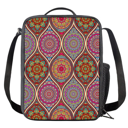 Oval Bohemian Mandala Patchwork Print Crossbody Lunch Bag