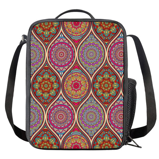 Oval Bohemian Mandala Patchwork Print Crossbody Lunch Bag