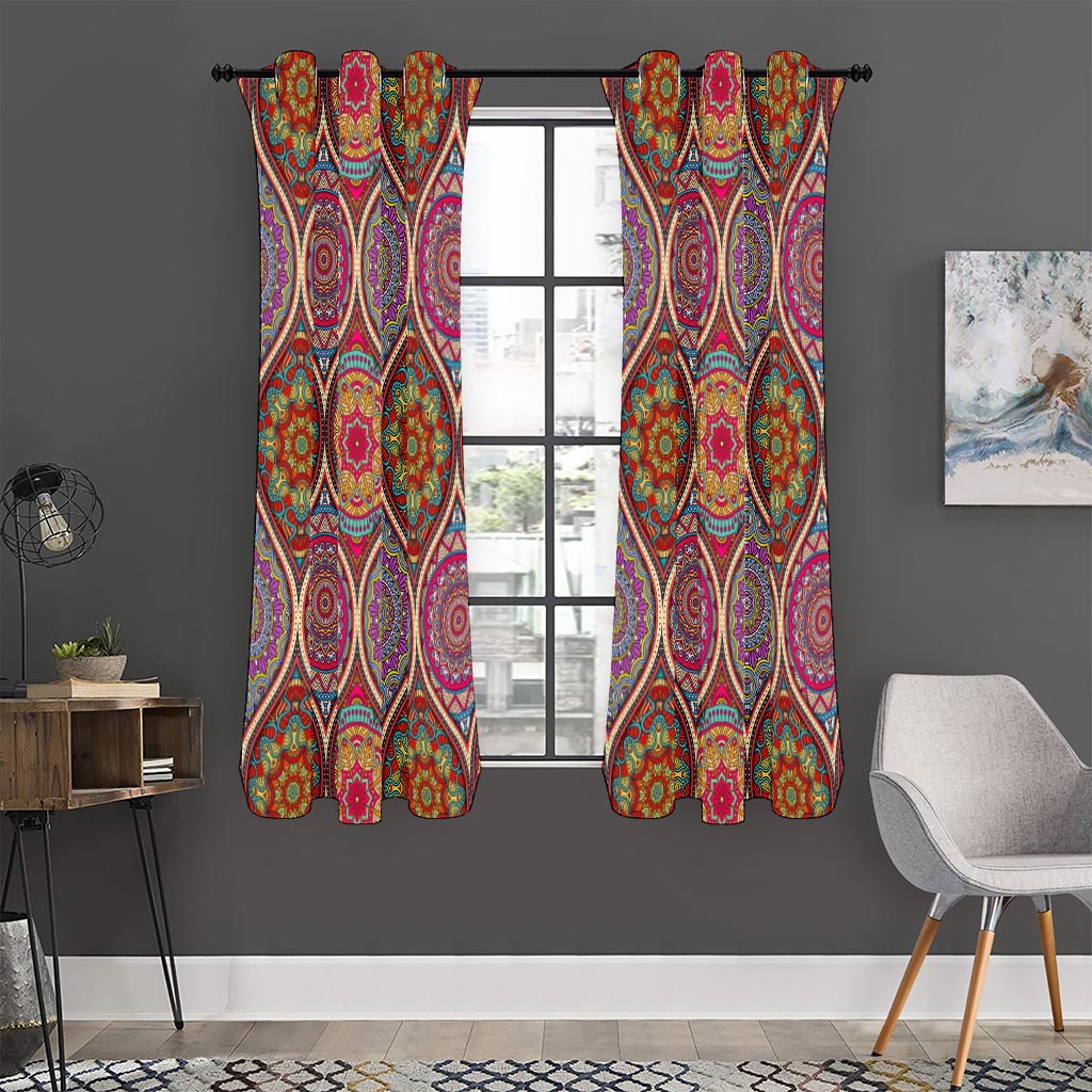 Oval Bohemian Mandala Patchwork Print Curtain