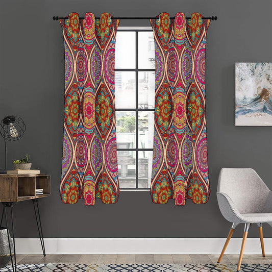 Oval Bohemian Mandala Patchwork Print Curtain