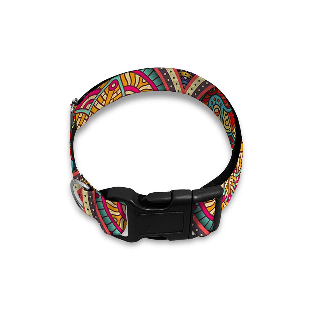 Oval Bohemian Mandala Patchwork Print Dog Collar