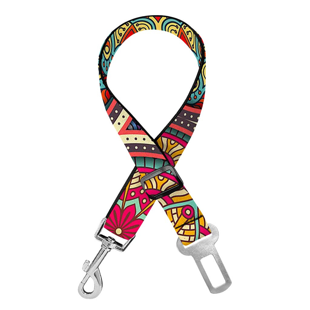 Oval Bohemian Mandala Patchwork Print Dog Seat Belt