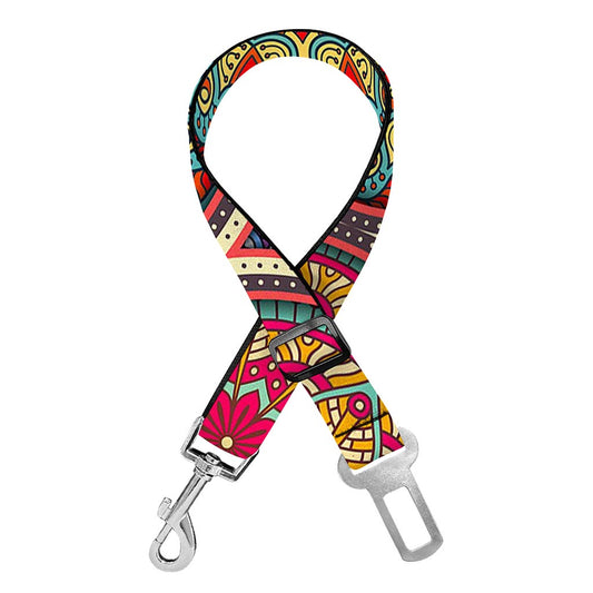Oval Bohemian Mandala Patchwork Print Dog Seat Belt