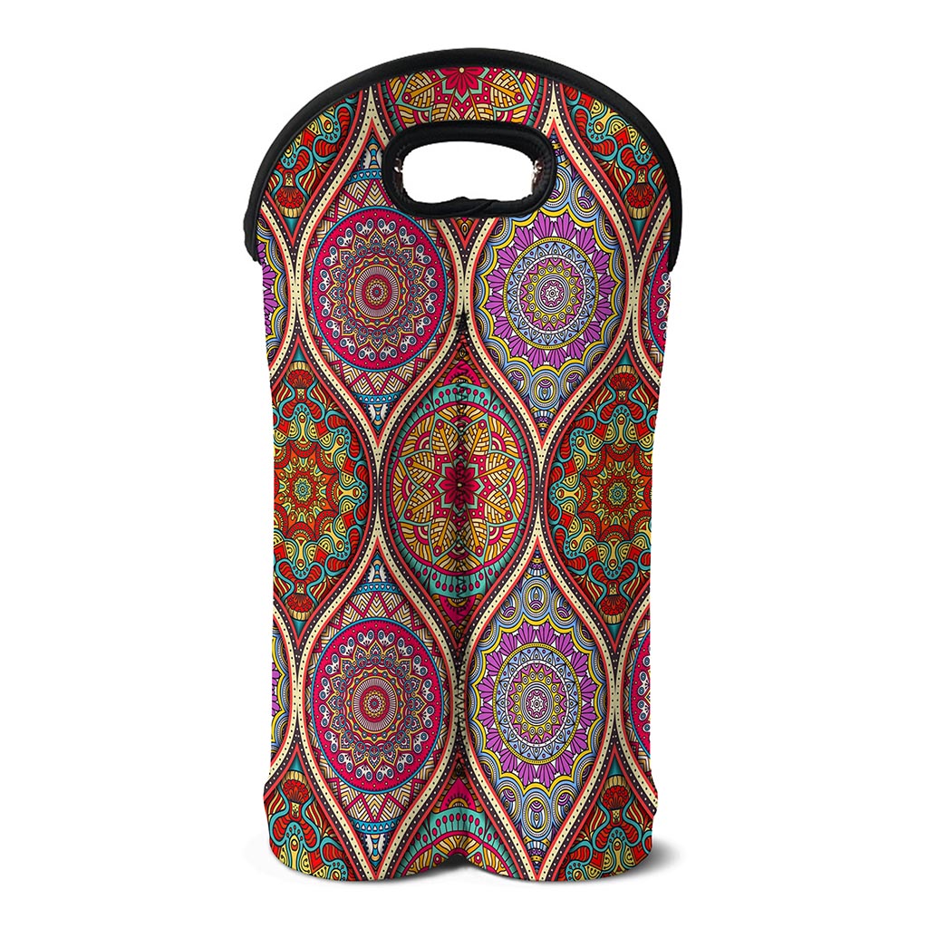 Oval Bohemian Mandala Patchwork Print Double Neoprene Wine Tote