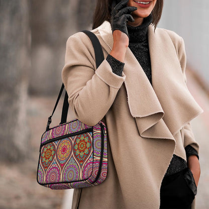 Oval Bohemian Mandala Patchwork Print Double Strap Bible Bag