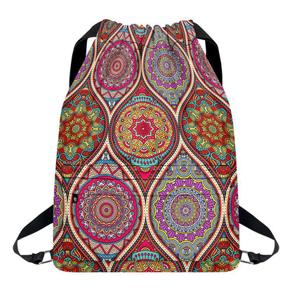 Oval Bohemian Mandala Patchwork Print Drawstring Backpack