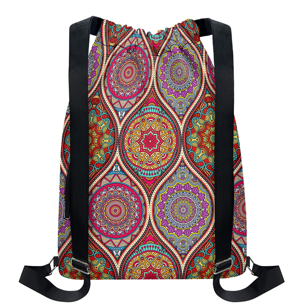 Oval Bohemian Mandala Patchwork Print Drawstring Backpack