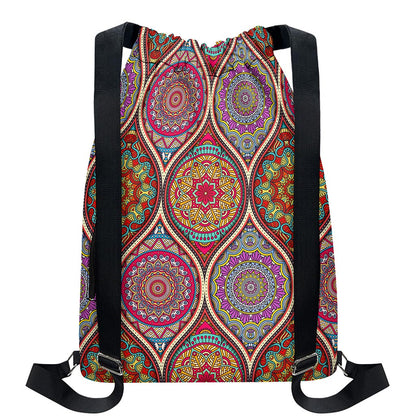 Oval Bohemian Mandala Patchwork Print Drawstring Backpack