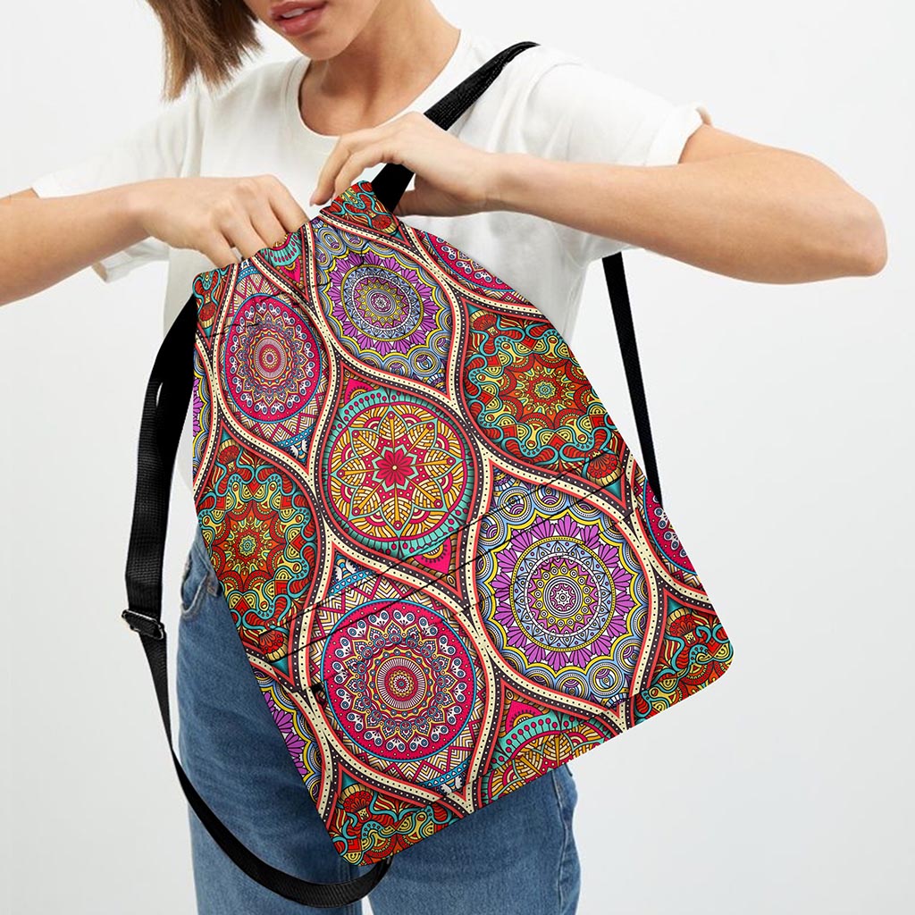 Oval Bohemian Mandala Patchwork Print Drawstring Backpack