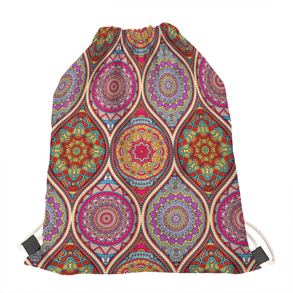 Oval Bohemian Mandala Patchwork Print Drawstring Bag