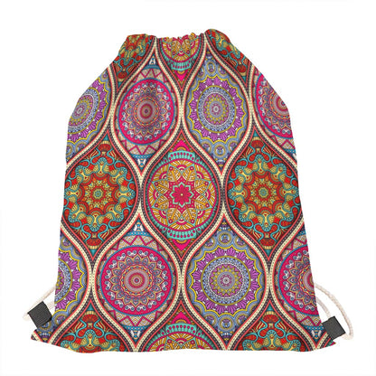 Oval Bohemian Mandala Patchwork Print Drawstring Bag