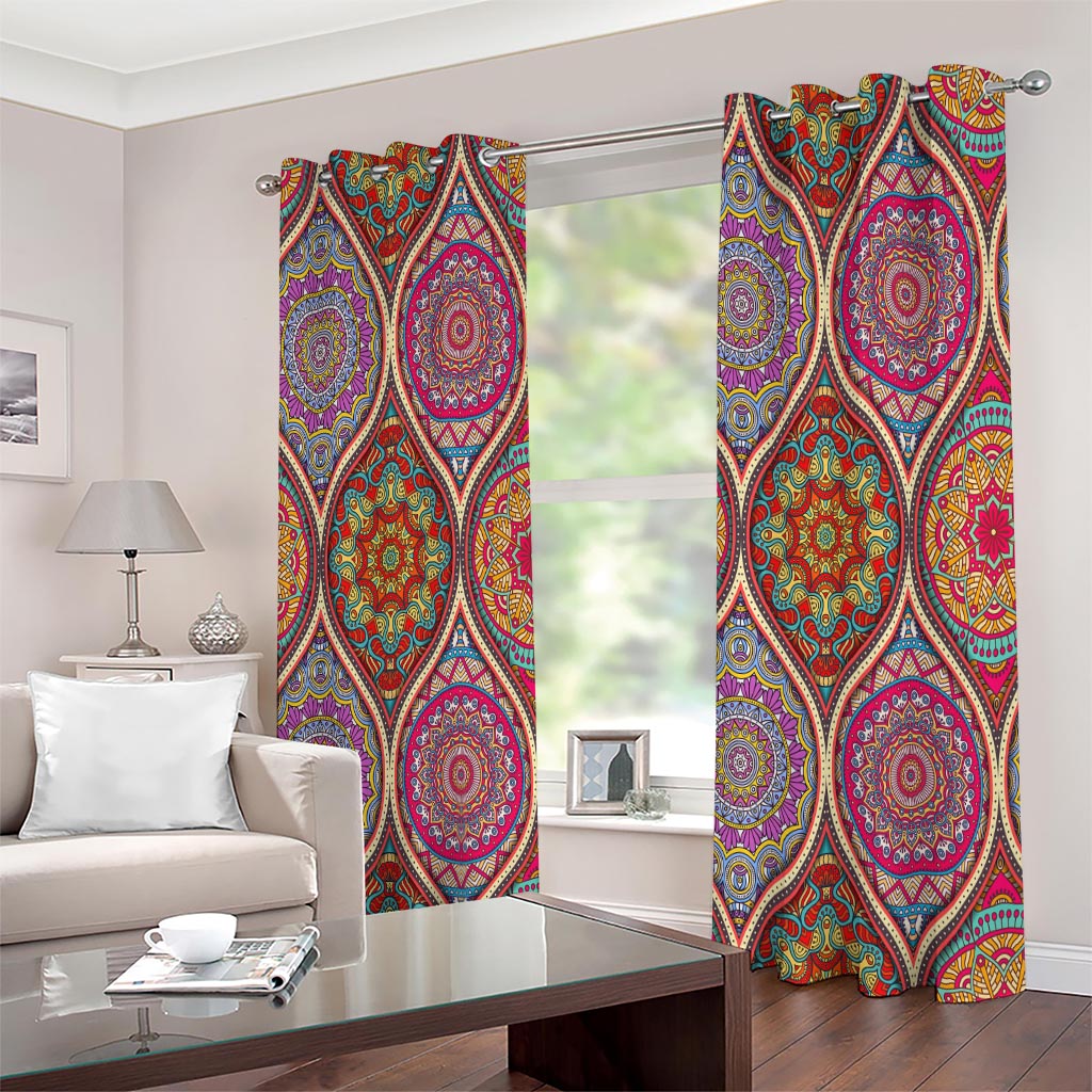 Oval Bohemian Mandala Patchwork Print Extra Wide Grommet Curtains